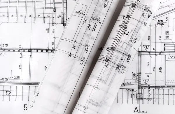 Architecture rolls architectural plans project architect blueprints — Stock Photo, Image