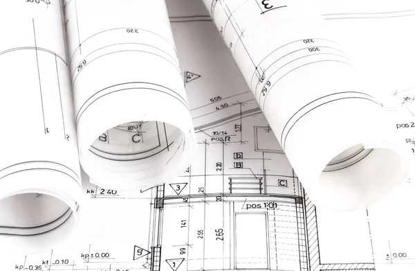 Architecture rolls architectural plans project architect blueprints — Stock Photo, Image