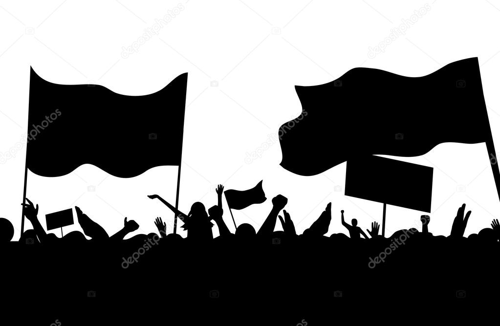 Protesters riots workers on strike crowd music concert vector illustration