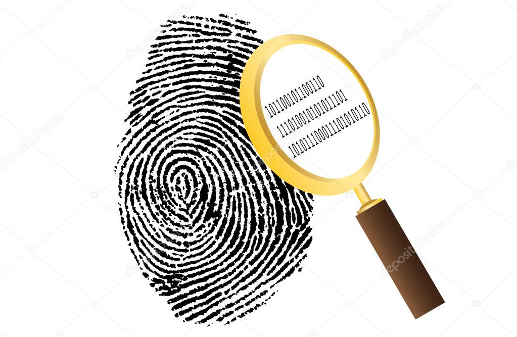 Fingerprint with magnifying glass and binary code security vector illustration