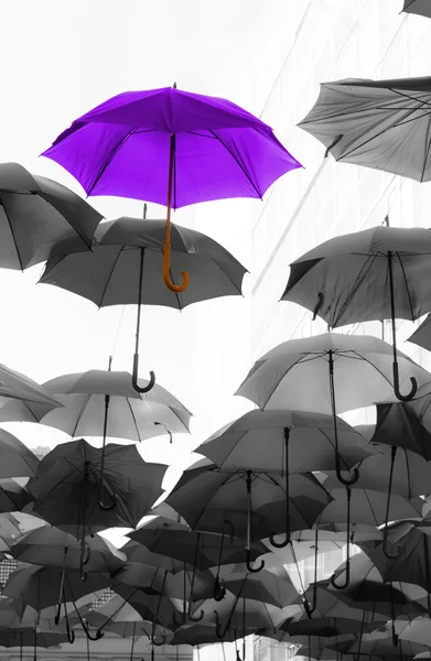 Umbrella standing out from the crowd unique concept — Stock Photo, Image