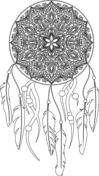 Line Art d'un attrapeur de rêves mandala — Image vectorielle