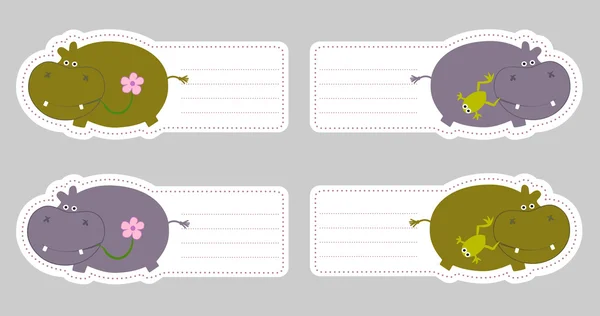 çocuklar ad etiketleri ile sevimli hippo