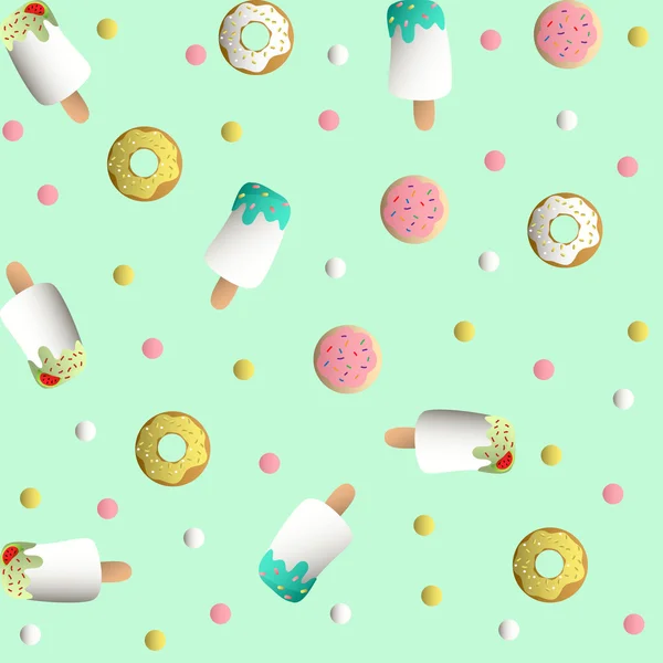 Шаблон с мороженым, печеньем и пончиками — стоковый вектор