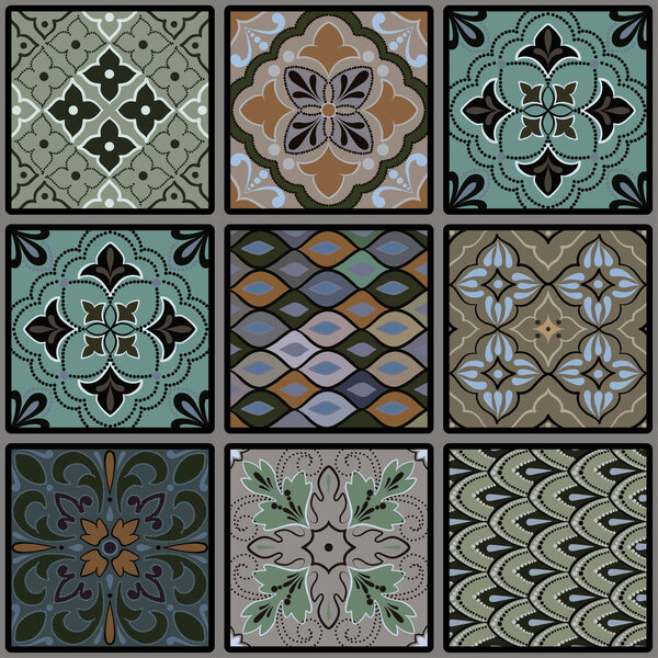 Colorful floral seamless ornate pattern in black and green color