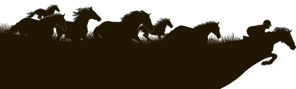 Caballos corren por el caballo y jinete — Vector de stock