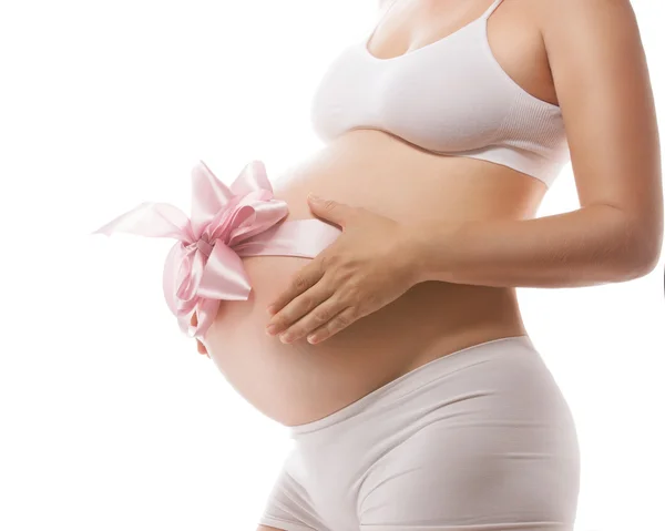 Pregnant woman studio shot on white — Stock Photo, Image