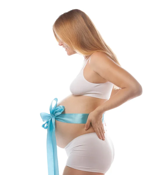 Pregnant woman studio shot on white — Stock Photo, Image