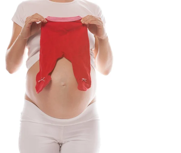 Pregnant woman studio shot on white — Stock Photo, Image