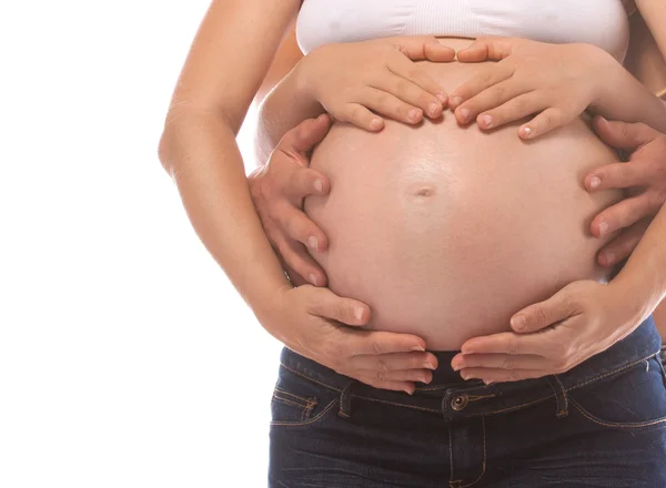 Pregnant woman studio shot on white — Stock Photo, Image