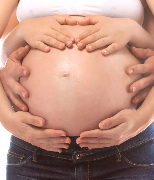 Gravidez barriga close up estúdio tiro — Fotografia de Stock