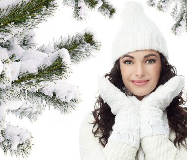 kadın kış chistmas ağaç karla kaplı