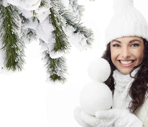 kadın kış chistmas ağaç karla kaplı