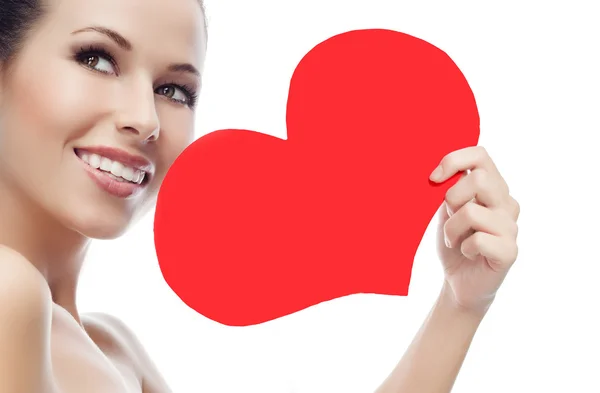 Woman beauty red heart valentine's love — Stock Photo, Image