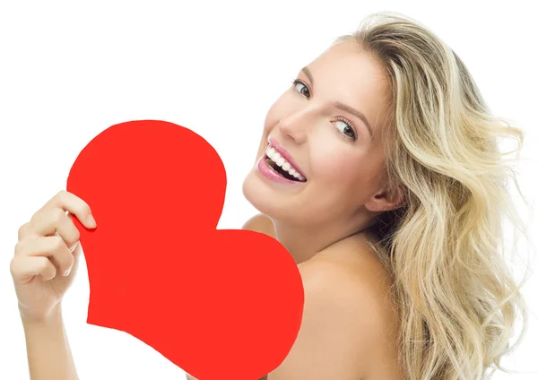 Woman beauty red heart valentine's love — Stock Photo, Image