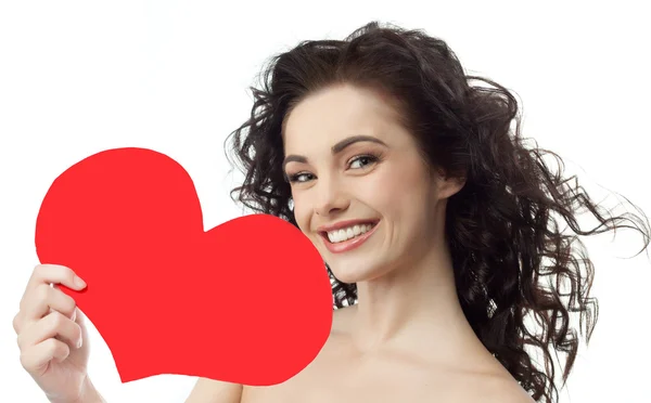 Mulher beleza vermelho coração valentine 's amor — Fotografia de Stock