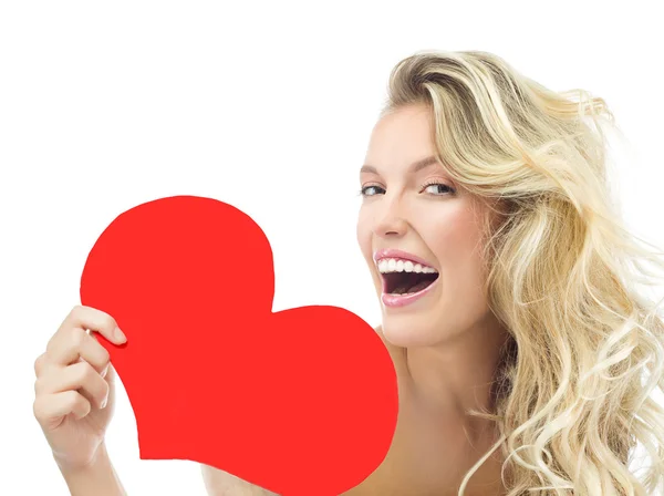 Beauty woman red heart valentine's love — Stock Photo, Image