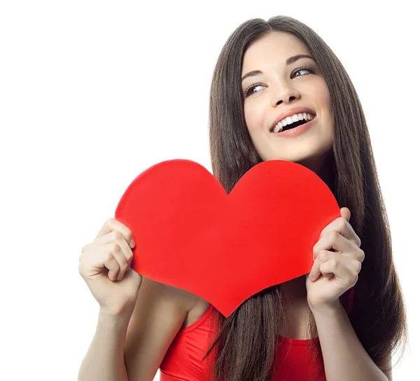 Belleza de la mujer con corazón de San Valentín —  Fotos de Stock