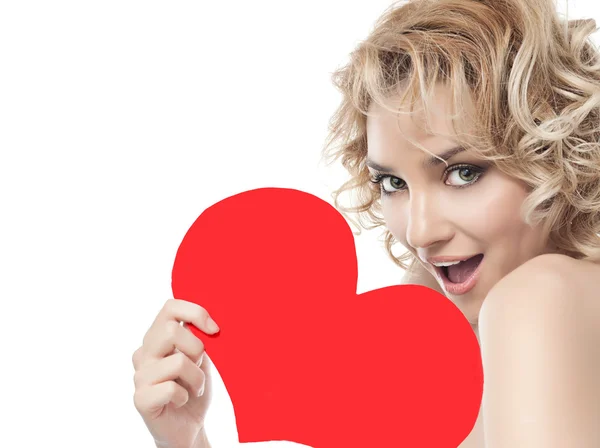 Woman beauty with heart valentine's love — Stock Photo, Image