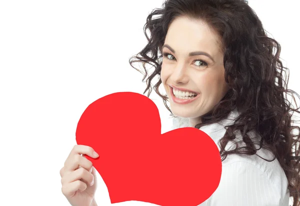 Belleza mujer corazón rojo amor de San Valentín —  Fotos de Stock