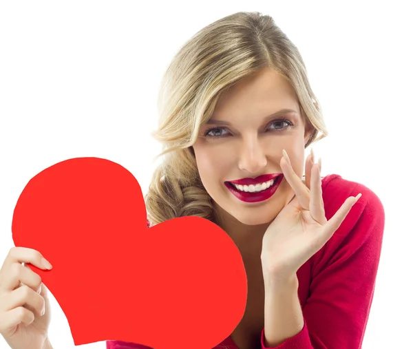Belleza mujer corazón rojo amor de San Valentín —  Fotos de Stock