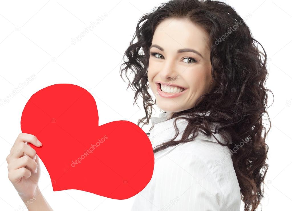 woman beauty with red heart valentine's love