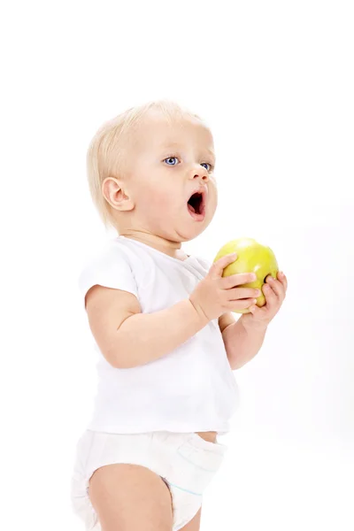 Dítě miminko s jablky — Stock fotografie