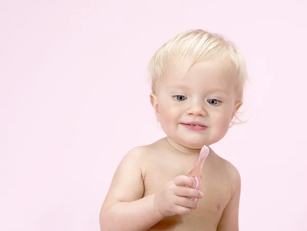 Little child baby brushing teeth — Stock Photo, Image