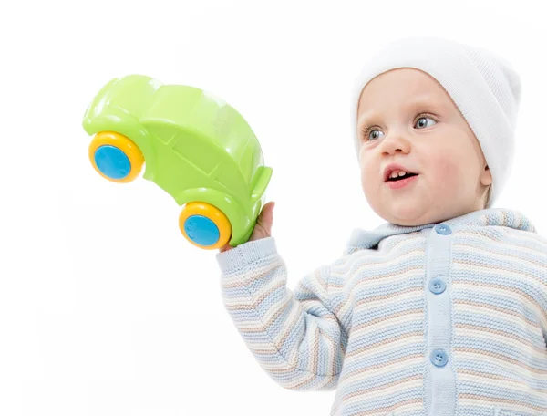 Little child baby boy playing with car — Stock Photo, Image