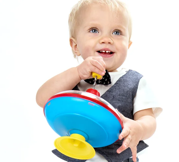 Malé dítě chlapeček s hračkou — Stock fotografie
