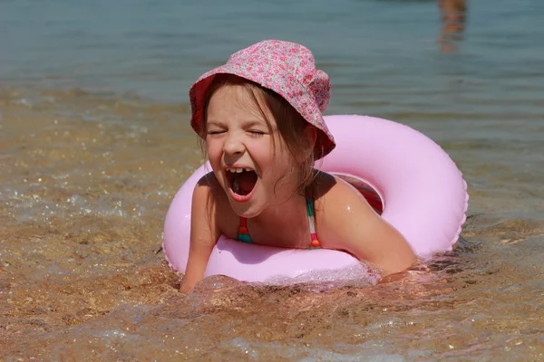 Little girl in panama swiming — Stock Photo, Image