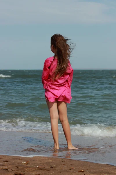 Pequena Menina Bonita Desfrutar Sua Vida Sob Sol Sobre Praia — Fotografia de Stock