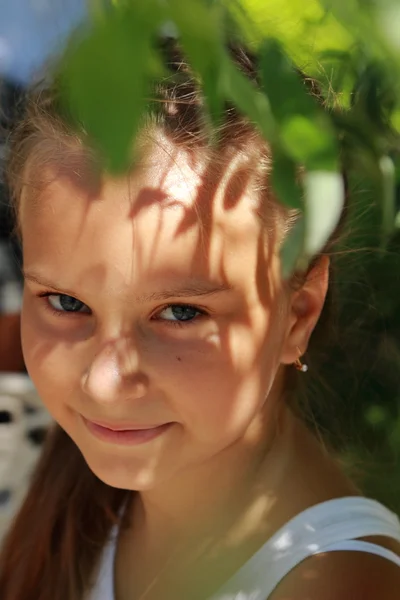 Lovely Little Girl Pink Bandana Sunny Day Outdoor — Stock Photo, Image