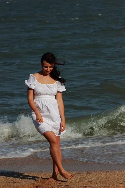 Sexy Young Caucasian Female Model Posing Black Sea Crimea — Stock Photo, Image