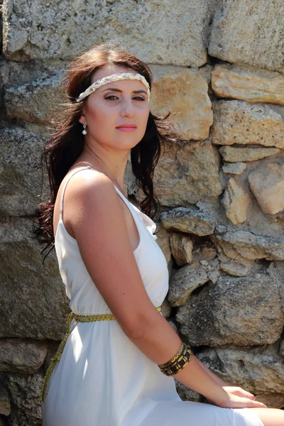 Woman in ancient town — Stock Photo, Image