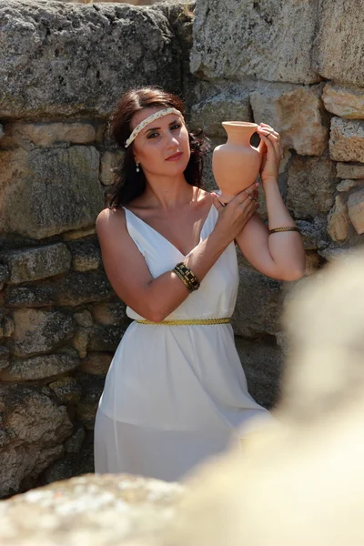 Woman in ancient town — Stock Photo, Image