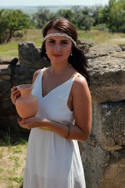 Woman in ancient town — Stock Photo, Image