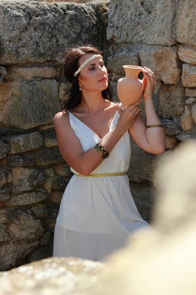 Woman in ancient town — Stock Photo, Image