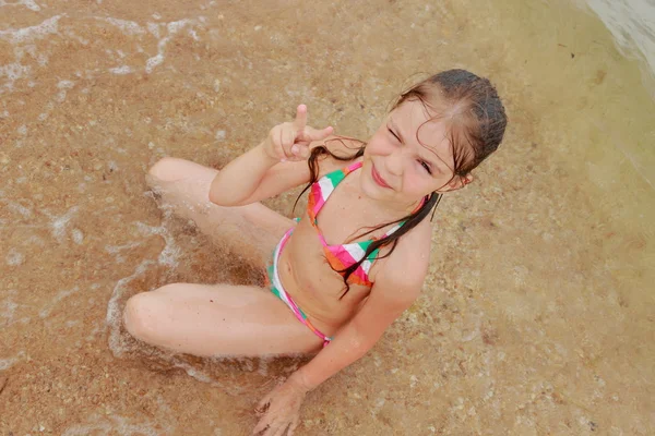 Seashell in kid hand — Stock Photo, Image