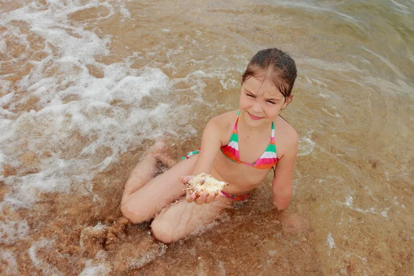 Concha de mar en mano de niño — Foto de Stock
