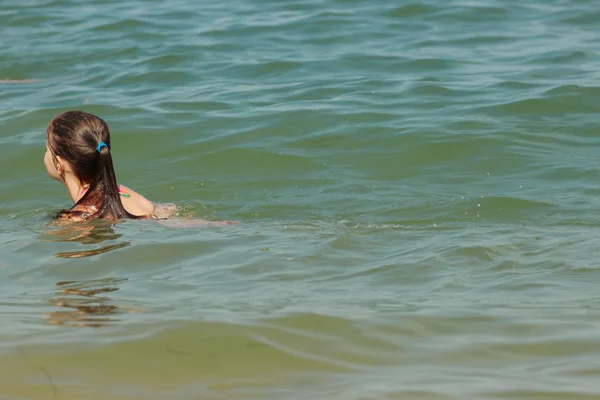 Beautiful Cheerful Young Girl Swimsuit Swimming Sea Summer Day Theme — Stock Photo, Image