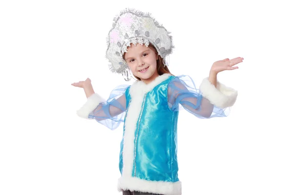 Russische sneeuw meisje op een witte achtergrond — Stockfoto