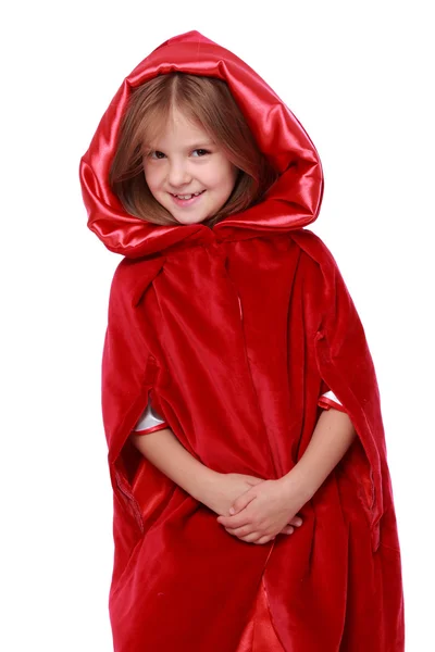 Portrait Belle Jeune Fille Heureuse Habillée Petit Chaperon Rouge Isolé — Photo