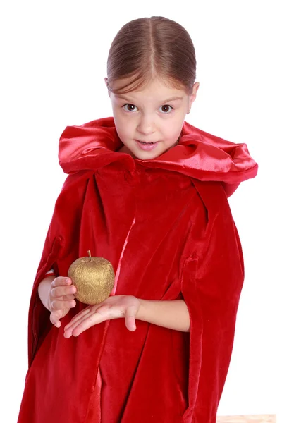 Retrato Encantadora Joven Feliz Vestida Como Caperucita Roja Aislada Blanco —  Fotos de Stock