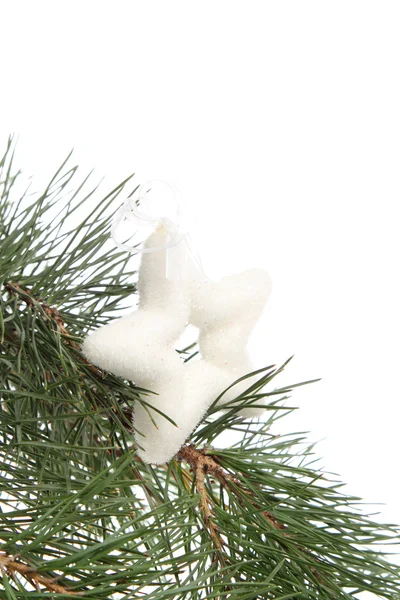 Árbol Navidad Con Una Estrella Blanca Sobre Fondo Blanco — Foto de Stock