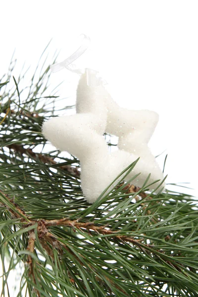 Árbol Navidad Con Una Estrella Blanca Sobre Fondo Blanco —  Fotos de Stock