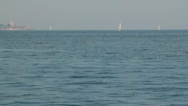 Yacht between Azov and Black sea in Kerch, East Crimea, Russia — Stock Footage Yacht Azov Black Sea Kerch East Crimea Russia Stock Footage