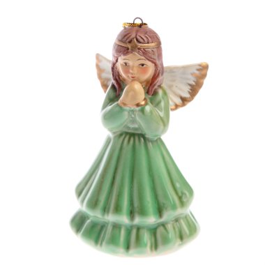 beyaz zemin üzerinde çapraz kolları olan bir Noel melek heykelcik