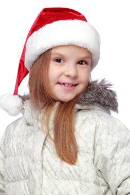 Bir Noel Baba'nın şapka neşeli bir kızla tatil portresi