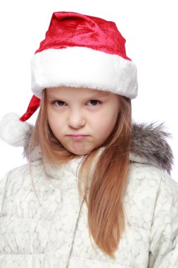 Bir Noel Baba'nın şapka ile neşeli bir kız portresi
